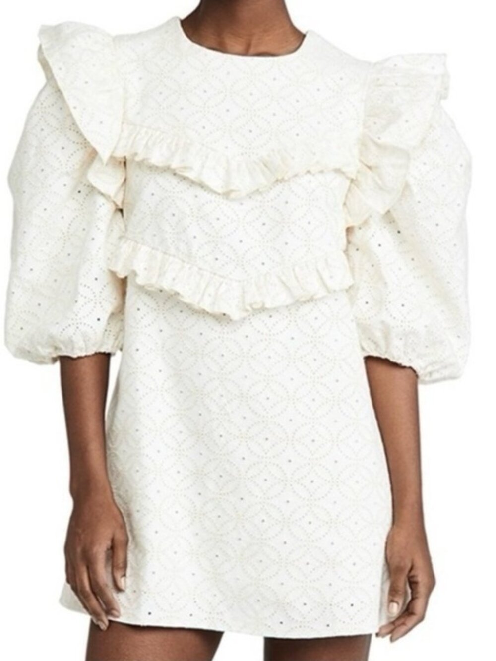 En Saison Embroidered Denim Egret Dress in Natural / Off White Size Small